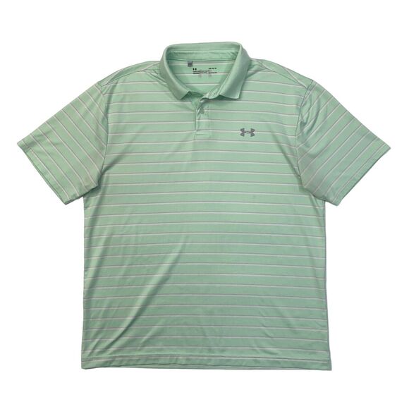 Under Armour Polo Shirt Mens L Large Honeydew Striped Heatgear Golf *READ - Picture 1 of 11